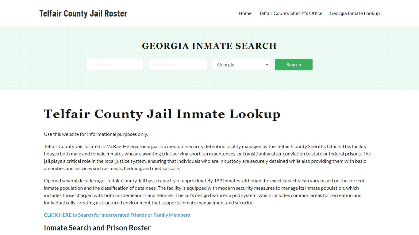 Telfair County Jail Roster Lookup, GA, Inmate Search